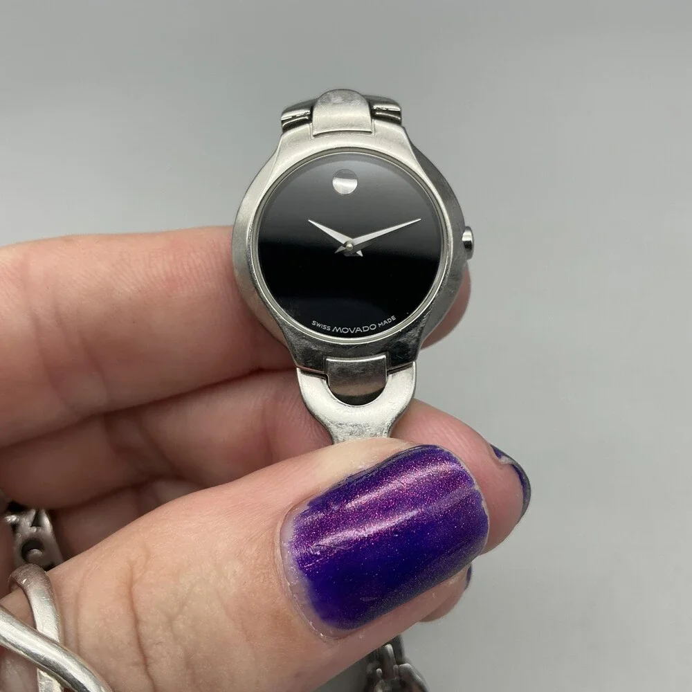 Movado 84 A1 1846 Womens Watch 24mm Black Dial Stainless Swiss New Battery 6.25